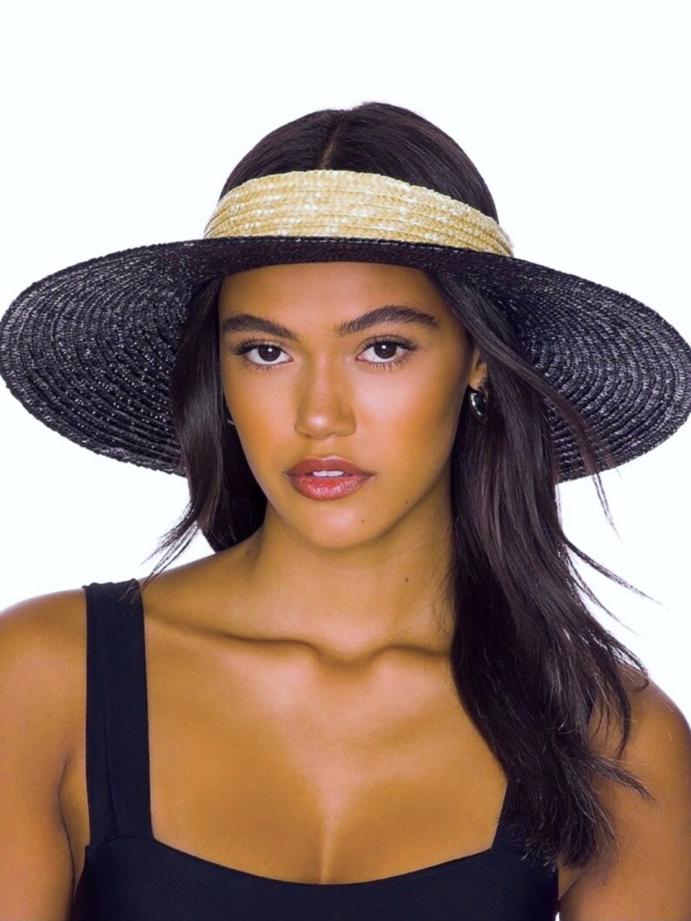BRIXTON Joanna Wheat Straw Hat in Black and Honey Sz M/L